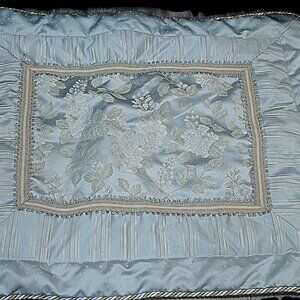 Croscill Soft Aqua Blue Gold Wisteria Floral Set 2 Pillow Shams Euro-Style
